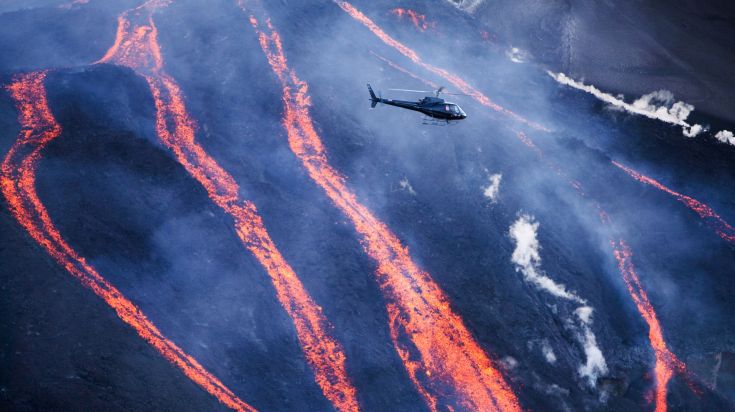 A helicopter tour above a volcano in Iceland.