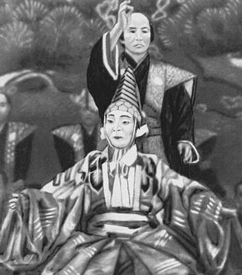 Кабуки. Итикава Энноскэ III в роли Самбасо в пьесе «Аяцури Самбасо» (сзади в роли ассистента — актёр Итикава Кодаю).