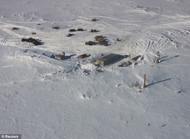 An aerial view of the Vostok research camp in Antarctica where Russian have drilled into the prehistoric sub-glacier Lake Vostok
