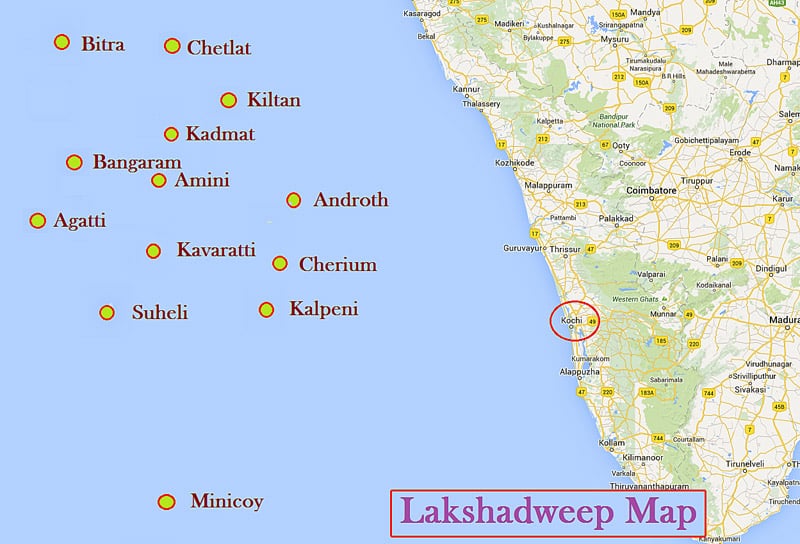 Карта индийских островов Лакшадвип