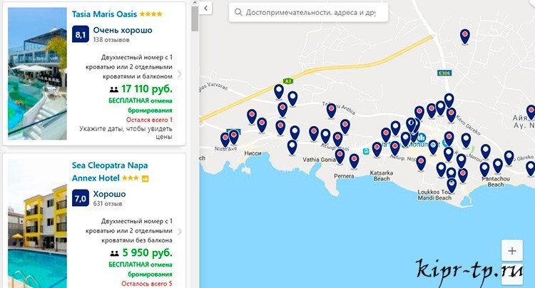 Айя-Напа: карта отелей с пляжами
