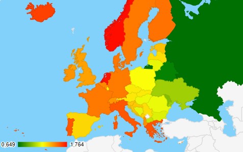 Цена на бензин 95 в Европе