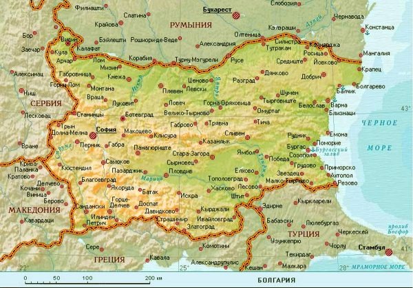 Карта Болгарии с границами